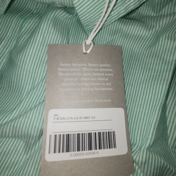 NEW Everlane Silky Cotton Striped Button Down Shirt Size 00 Mint Green Oversized - Picture 4 of 10